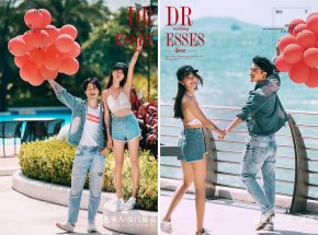 个性婚纱照和拍摄师一同揣摩摆POS让画面有动感